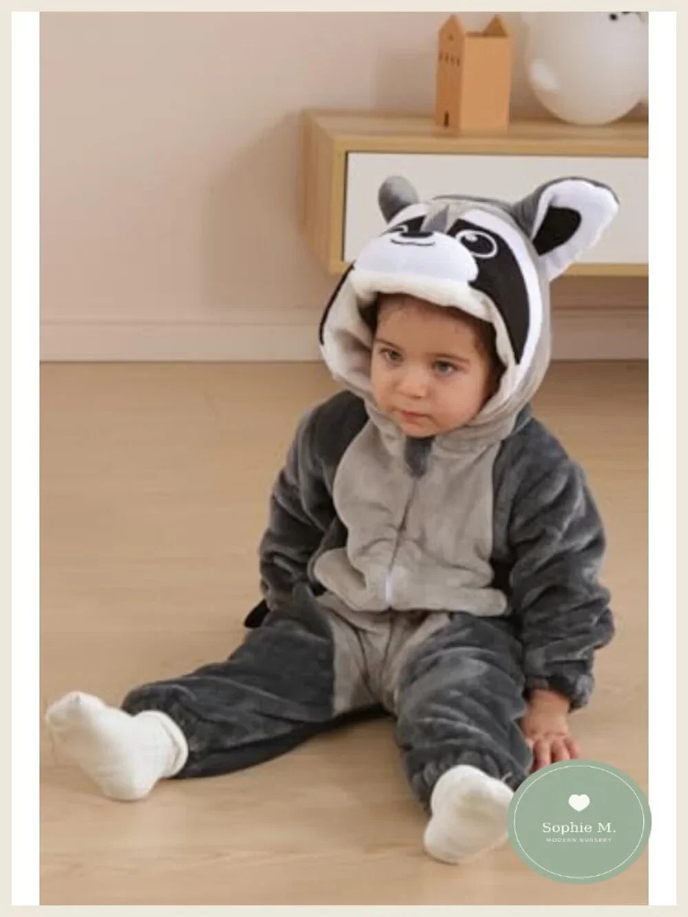 Unisex Baby Raccoon Costume Toddler Animal Onesie Hooded Flannel Romper